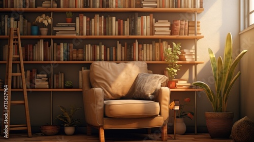 Chair and Table in Room With Bookshelves, World Book Day © Naqash