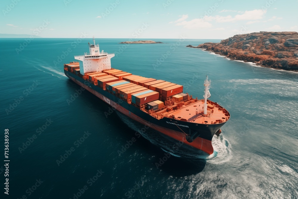 Aerial view of cargo ship on the sea Aerial view of cargo ship on the sea