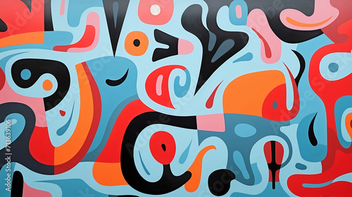 Abstract pattern drawn with the brush on a gray background stock illustration, in the style of graffiti-like lettering, light crimson and teal, bold lines, bright colors, expressive gestures