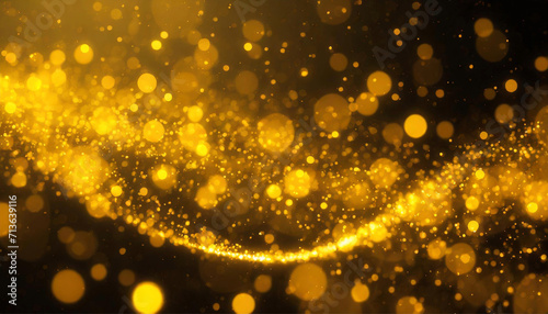 yellow glow particle abstract bokeh background; texture with sparkling glittering particles photo