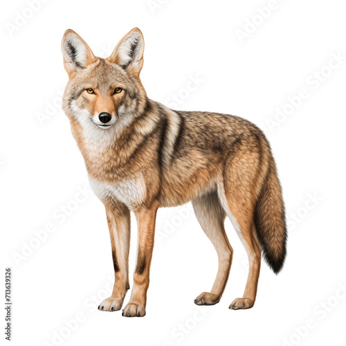Coyote full body standing, isolated on transparent background
