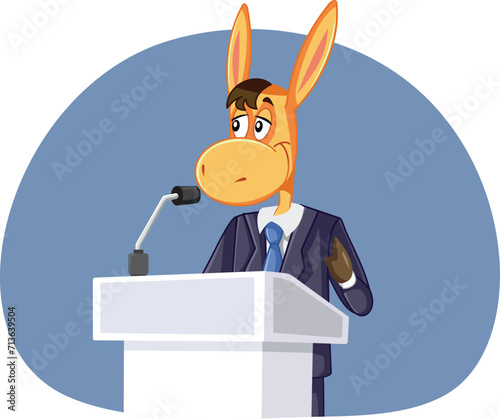 
Donkey Speaking on a Podium Vector Cartoon Character
Lying politician giving a presentation from the tribune at press conference
