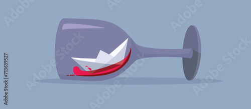 
Paper Boat Drowned in Alcohol Conceptual vector Illustration
Symbolic sinking after alcoholic beverage abuse condition 
