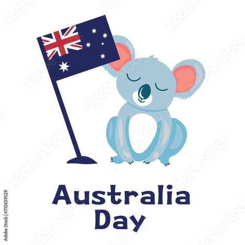 Greeting card for Australia Day with flag and koala bear on white background