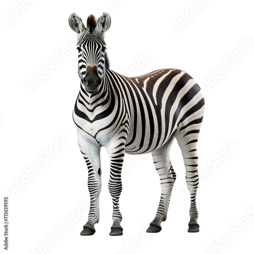 Full body portrait of a zebra isolated on white  transparent background