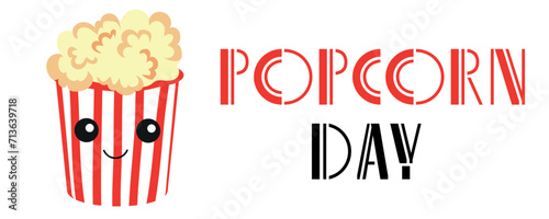 Drawn banner for Popcorn Day with cute bucket