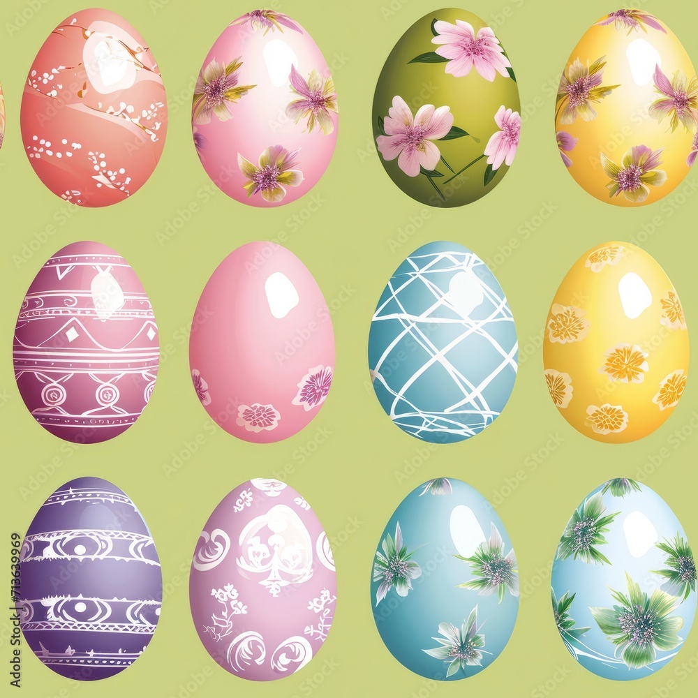 A seamless pattern of easter eggs on a plain background with pastel spring colors. A seamless pattern of easter eggs on a plain background with pastel spring colors.
