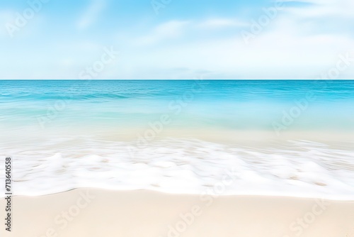 white sand beach with blue water wave, beautiful empty abstract idyllic summer vacation frame background with copy space  © Thanthara