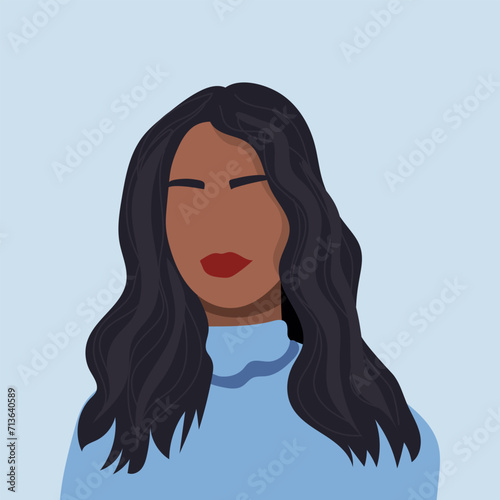 Pretty drawn woman on light blue background