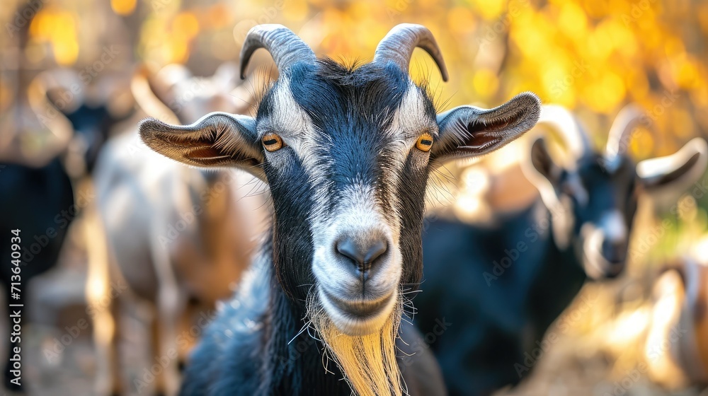 Close up of goats on a farm in autumn. Farm animals. Close up of goats on a farm in autumn. Farm animals.