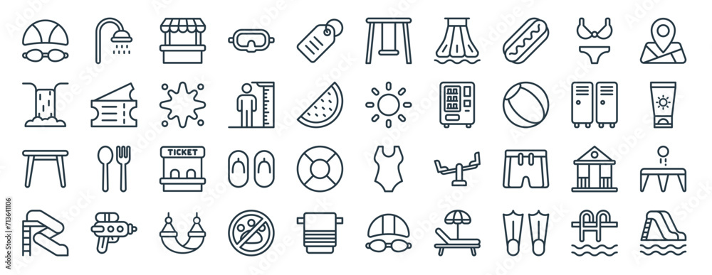 linear pack of water park line icons. linear vector icons set such as ...