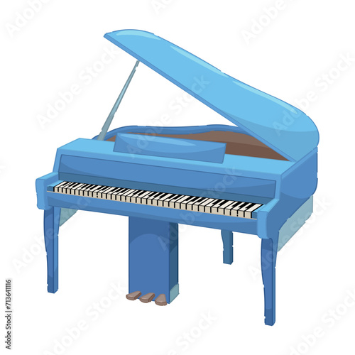 Blue grand piano on white background