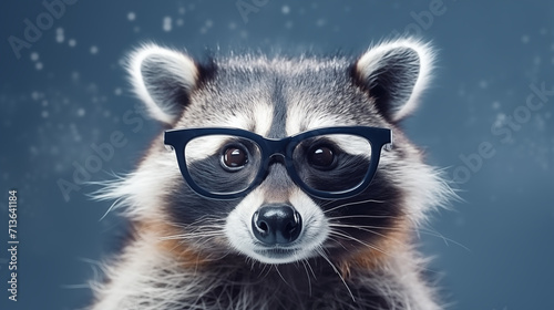 Fashionable raccoon in glasses on a studio background, with copy space © Рита Конопелькина
