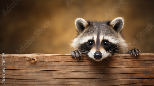 Raccoon looking at the camera with copy space photo