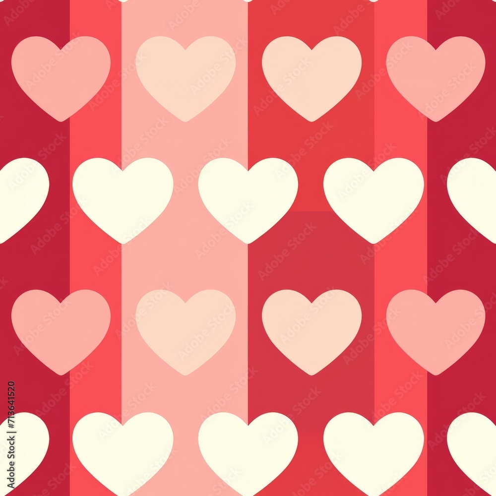 A seamless pattern of hearts in red and white.