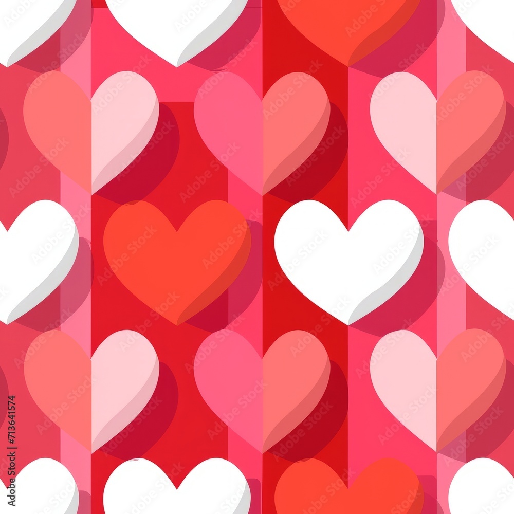 A seamless pattern of hearts in red and white.
