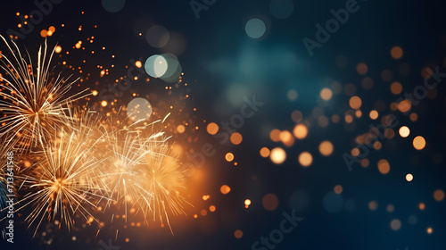 Happy New Year, burning fireworks with bokeh light background © jiejie