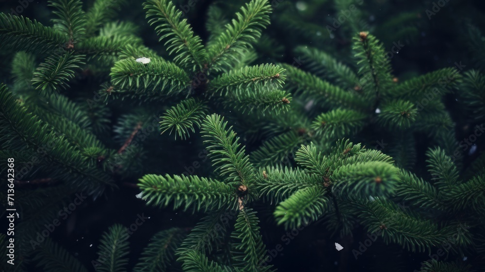 Fluffy branches of a fir-tree. Christmas wallpaper or postcard concept. Selective focus.Beautiful Christmas Background with green fir tree brunch close up.