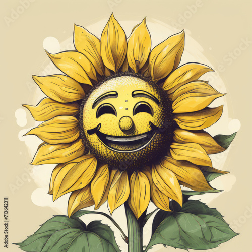 happy sunflower on a yellow backgrond