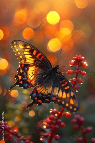 A brightly lit beautiful butterfly illustration with vibrant colors. 
