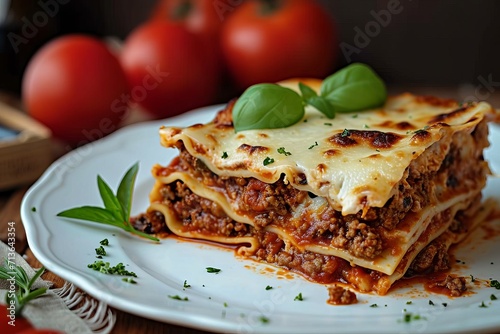 Classic Italian Lasagna on a White Plate