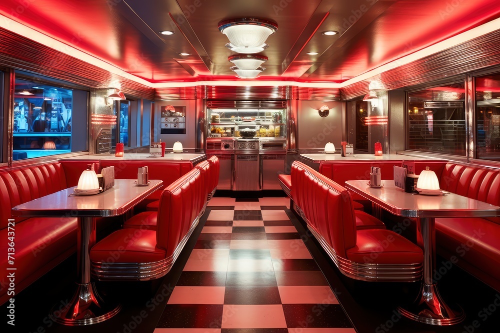 Restaurant With Red Booths and Checkered Flooring - Cozy, Retro Dining Experience Restaurant With Red Booths and Checkered Flooring - Cozy, Retro Dining Experience