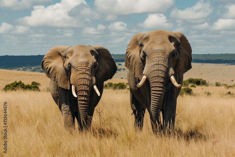 African elephant bulls in field, Eastern Cape, South Africa