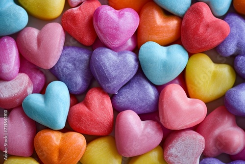 Background of brightly colored candy hearts for Valentine's Day.