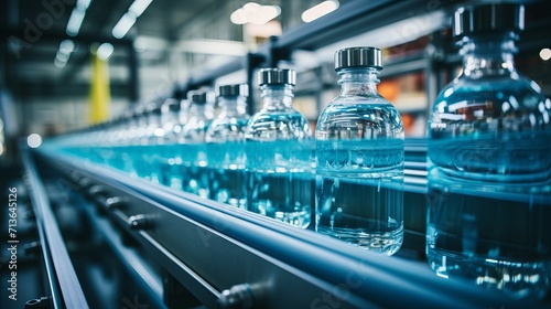 Modern equipment in beverage factory  water pet bottles on conveyor belt
