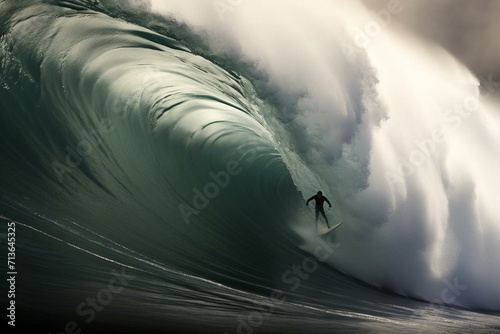 skilled surfer conquering massive waves. Generative AI