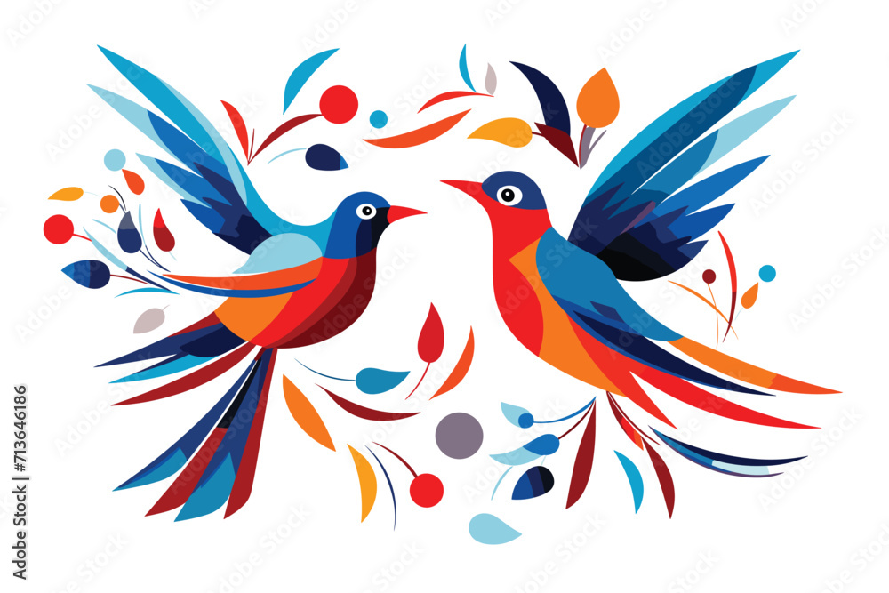 Fototapeta premium Vector art illustration Hummin bird Penguin narrow Falcon Swan Heron Woodpecker Seagull Blue Jay Cardinal Peacock Vulture Albatross Kiwi Kingfisher Canary Wren Magpie Osprey feather generative ai 