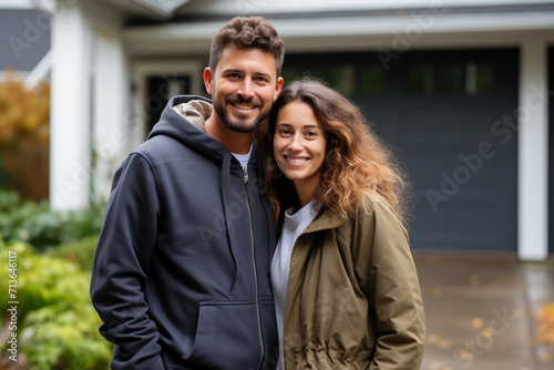 Young man and woman near own house.