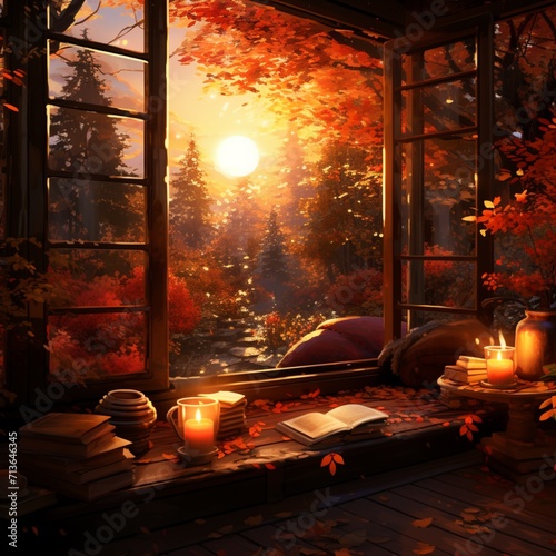 Ai generated artBeautiful autumn leaves cozy design home background picture photo