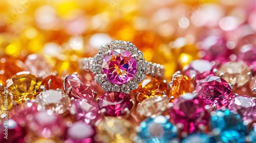 Intricate jewelry designs with vibrant gemstones close up shot of exquisite details colors