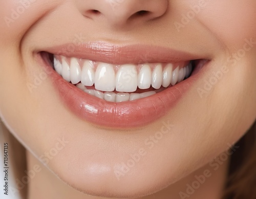 Perfect healthy teeth smile of young woman. Teeth whitening. Dental clinic patient. Image symbolizes oral care dentistry, stomatology. Dentistry image..