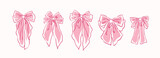 Hand drawn pink bow of coquette soft style. Cute pink bow vector