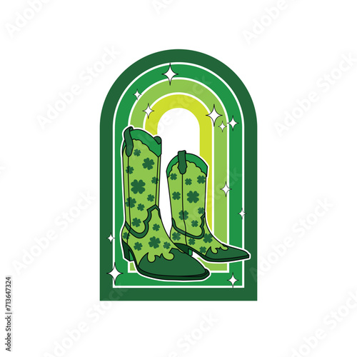 St. Patrick cowboy boot. Cowboy western theme, wild west. Green fashion shoes