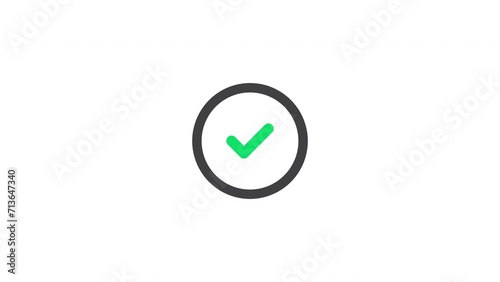 Circle line check mark icon animation on a white background. Success, correct or right choice icon animation in 4k video.	
 photo