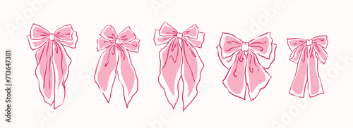 Photographie Hand drawn pink bow of coquette soft style. Cute pink bow vector