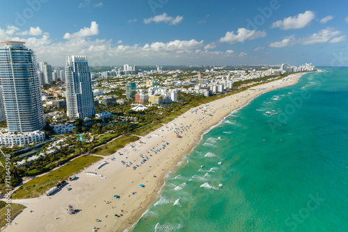 Panoramic view of Miami Beach urban landscape. South Beach high luxurious hotels and apartment buildings. Travel destination in the USA © bilanol