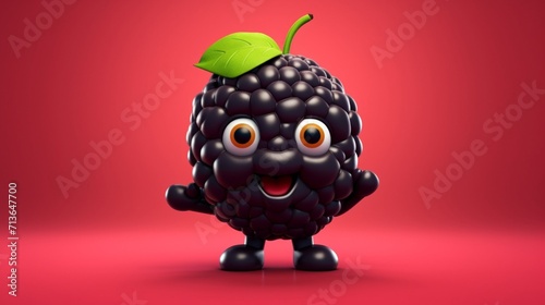 A cute cartoon black berry fruits character Ai Generative