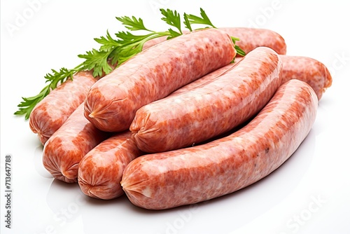 Assorted flavorful sausages arranged neatly on a clean, white background for culinary concepts