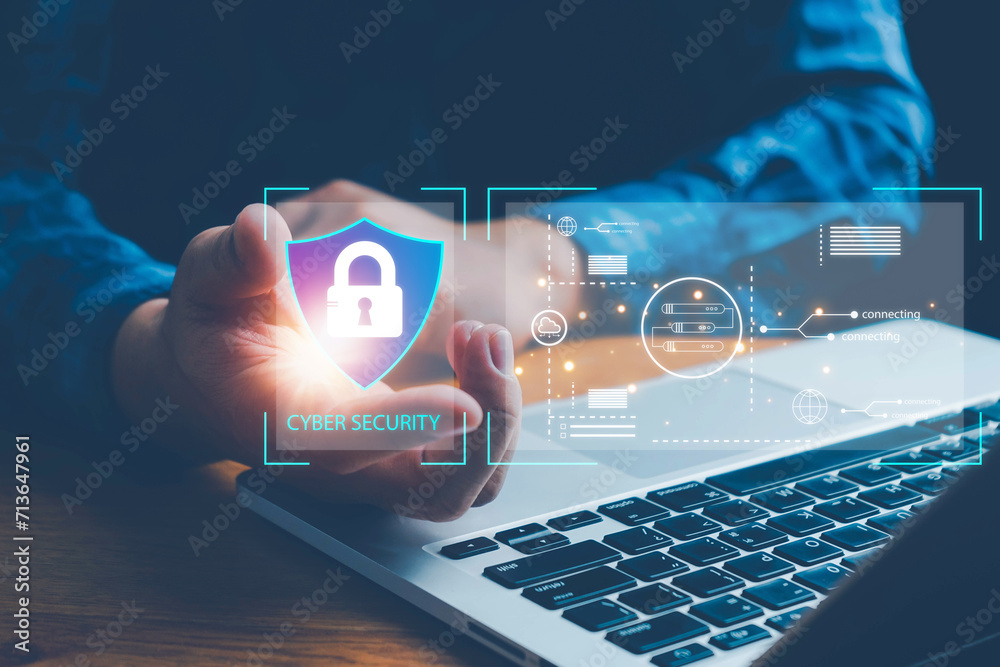 internet, Cyber, firewall security, Data protection, information safety and encryption, secured access to user personal data. - obrazy, fototapety, plakaty 