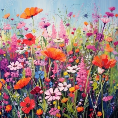 Wildflower Field in Bloom: Spring Beauty, Blooming Meadow, Wildflower Blossoms, Floral Abundance, Nature's Tapestry, Springtime Elegance, Meadow in Spring, Colorful Blossoms, Fresh Blooms  © hisilly