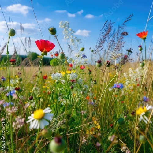 Wildflower Field in Bloom: Spring Beauty, Blooming Meadow, Wildflower Blossoms, Floral Abundance, Nature's Tapestry, Springtime Elegance, Meadow in Spring, Colorful Blossoms, Fresh Blooms © hisilly