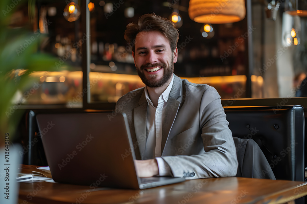   man using laptop in café

