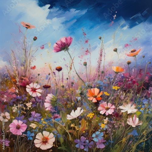 Wildflower Field in Bloom  Spring Beauty  Blooming Meadow  Wildflower Blossoms  Floral Abundance  Nature s Tapestry  Springtime Elegance  Meadow in Spring  Colorful Blossoms  Fresh Blooms 