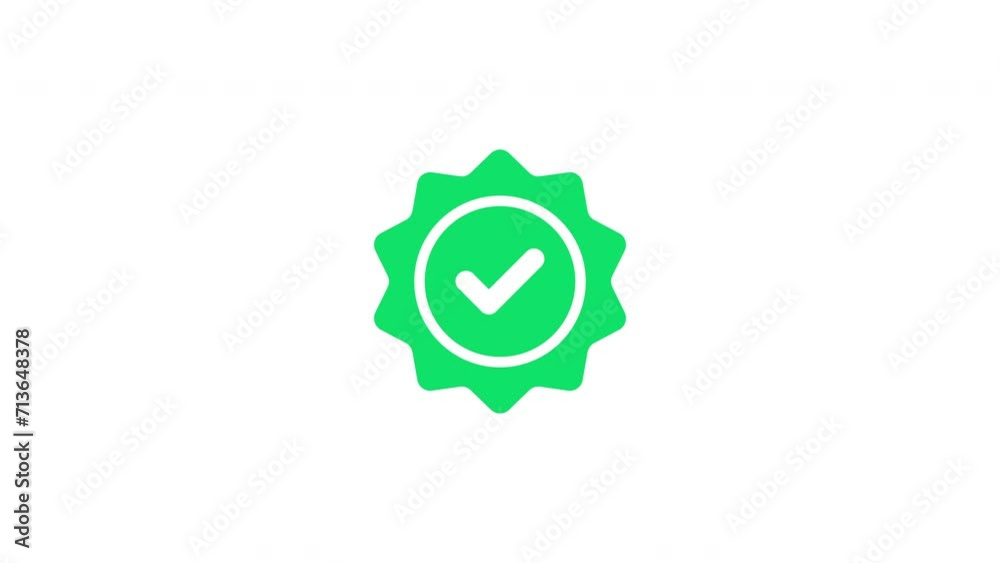 Modern green verified icon animation on a white background. Success, correct or right choice icon animation in 4k video.	
