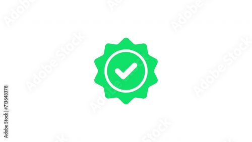 Modern green verified icon animation on a white background. Success, correct or right choice icon animation in 4k video.	
 photo
