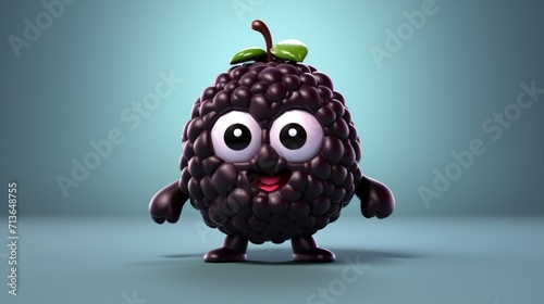 A cute cartoon black berry fruits character Ai Generative